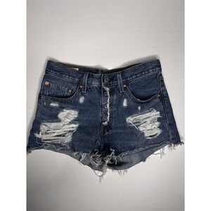 Levis 501 Women's Blue Jean Distressed Cut Off Shorts With Button Fly Size W26